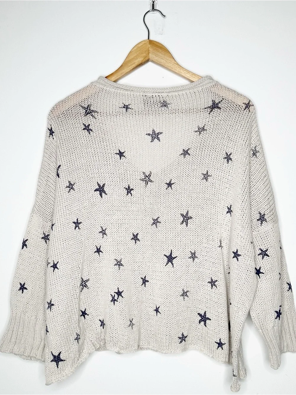 Wooden Ships Mini Starfish Knit V-Neck Sweater Cream Blue Size S/M - Picture 9 of 11